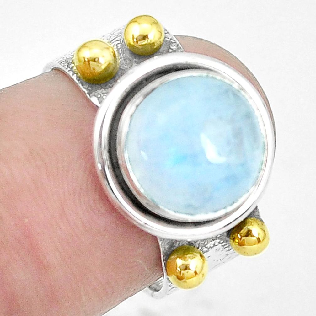 4.93cts victorian natural rainbow moonstone silver two tone ring size 6 p32459