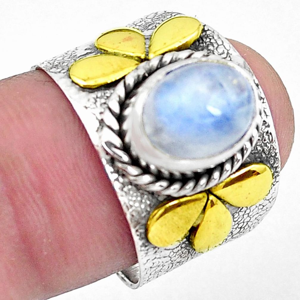 Victorian natural rainbow moonstone silver two tone solitaire ring size 8 p40277