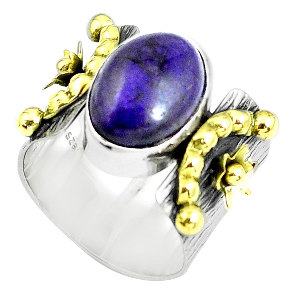 Victorian natural sugilite 925 silver two tone solitaire ring size 7.5 p61933