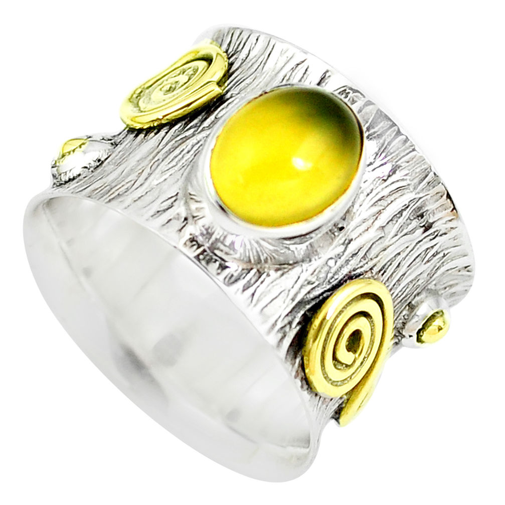 4.99cts victorian natural yellow opal 925 silver two tone ring size 6.5 p50563