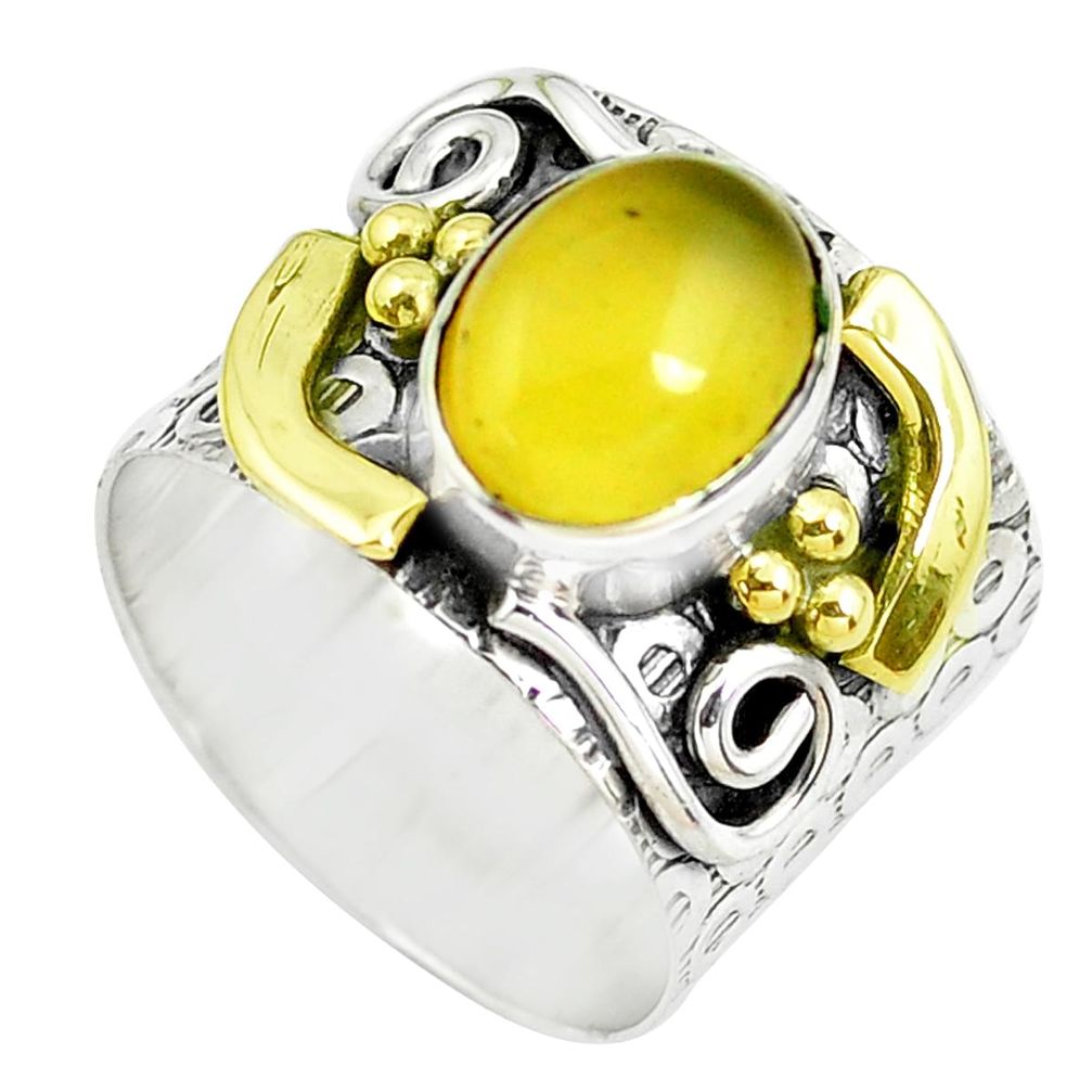 4.55cts victorian natural yellow opal 925 silver two tone ring size 6.5 p50565