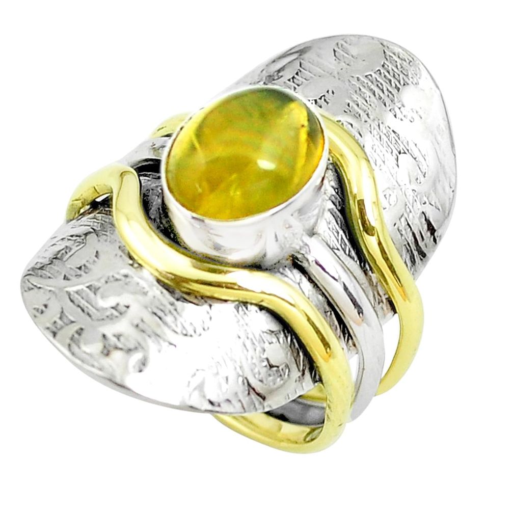 4.22cts victorian natural yellow opal 925 silver two tone ring size 7 p50566