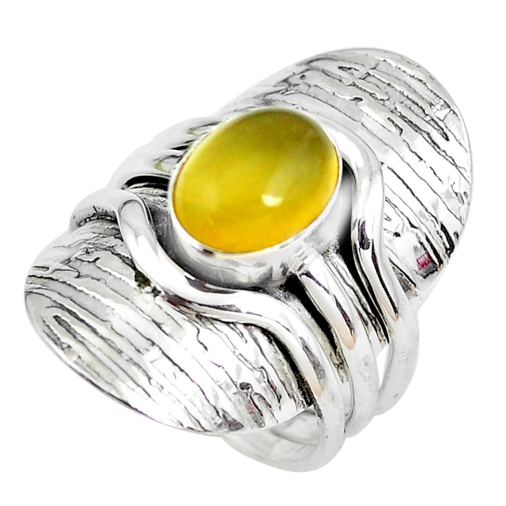 4.21cts victorian natural yellow opal 925 silver two tone ring size 7.5 p50569