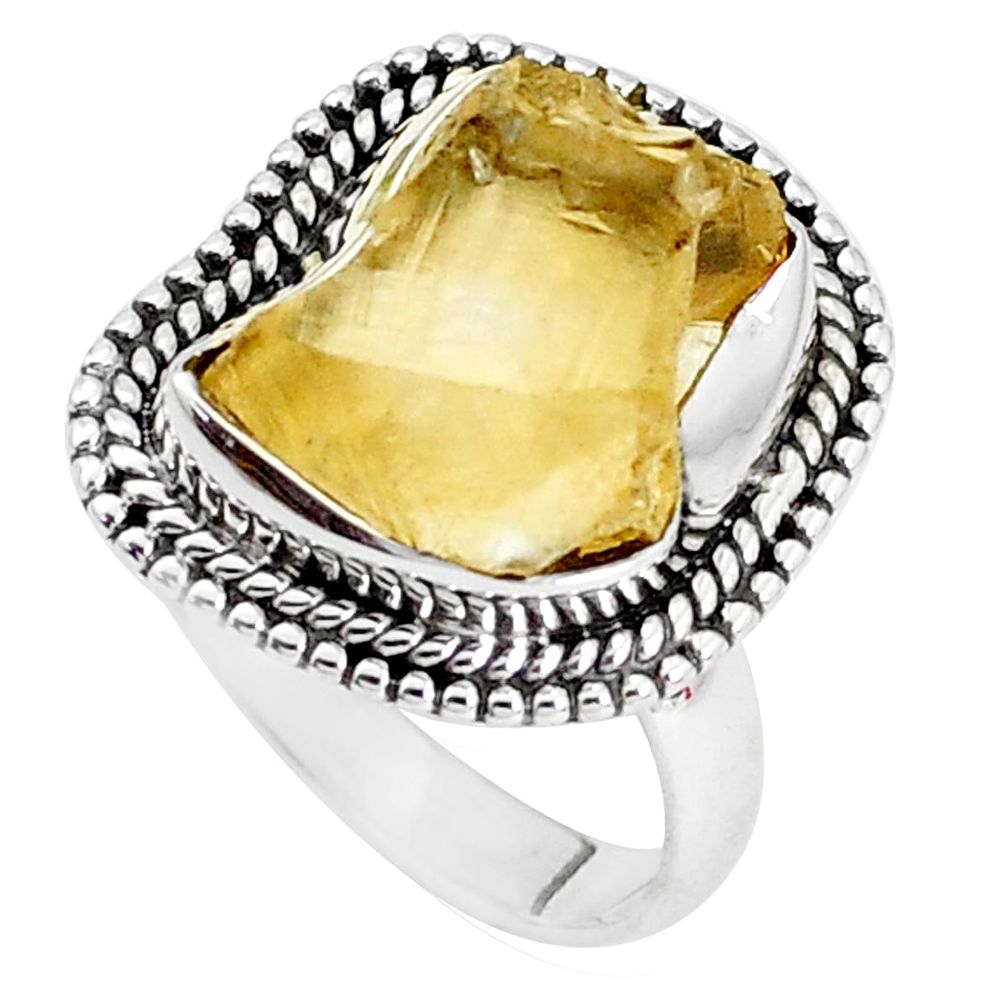 9.85cts yellow citrine rough 925 silver solitaire ring jewelry size 8 p33330