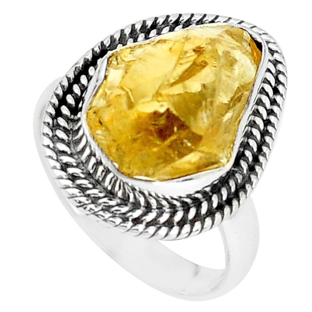 9.32cts yellow citrine rough 925 silver solitaire ring jewelry size 8 p33332