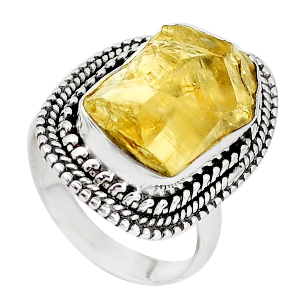 11.71cts yellow citrine rough 925 silver solitaire ring jewelry size 6.5 p33338