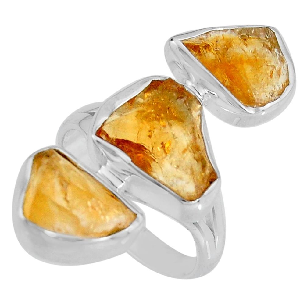 14.23cts yellow citrine rough 925 sterling silver ring jewelry size 7 d32609