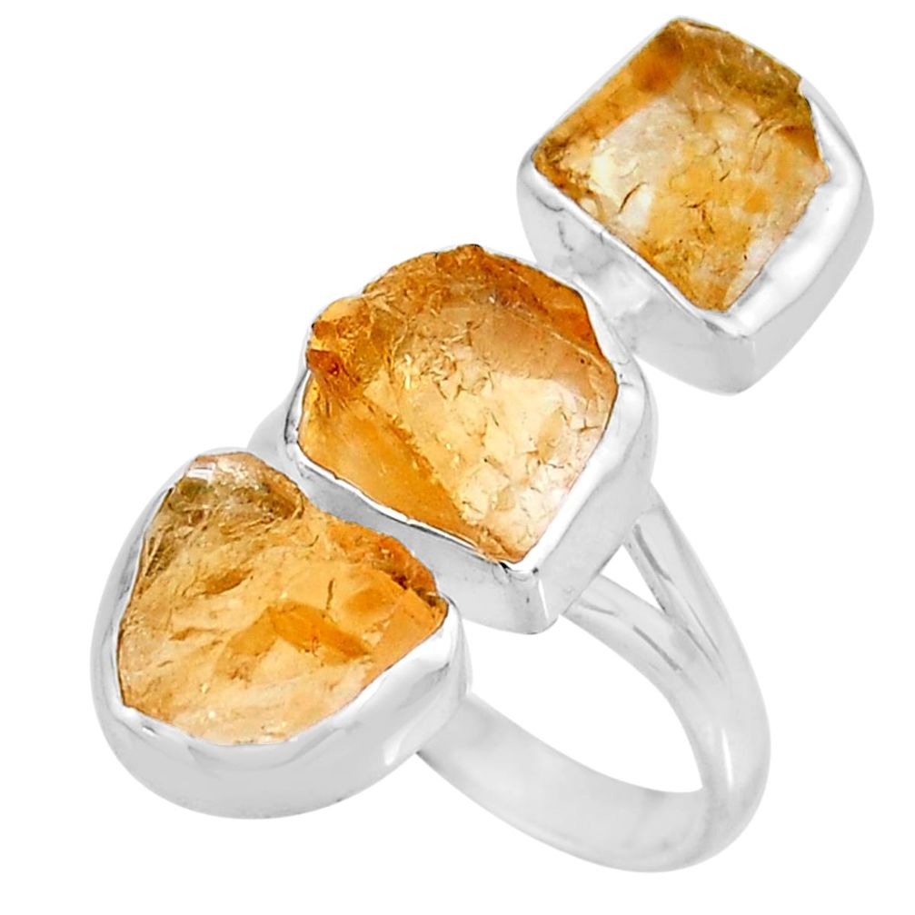 15.16cts yellow citrine rough 925 sterling silver ring jewelry size 8 p92647