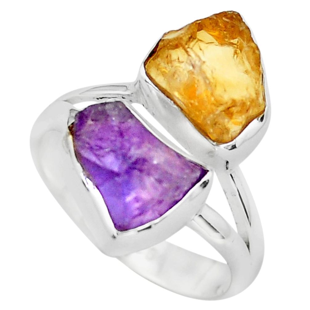8.05cts yellow citrine rough amethyst rough 925 silver ring size 6 p73893