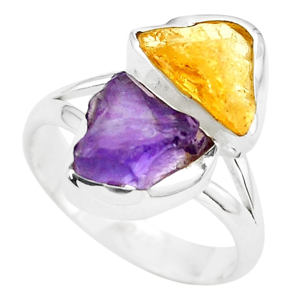 9.54cts yellow citrine rough amethyst rough 925 silver ring size 8 p73929