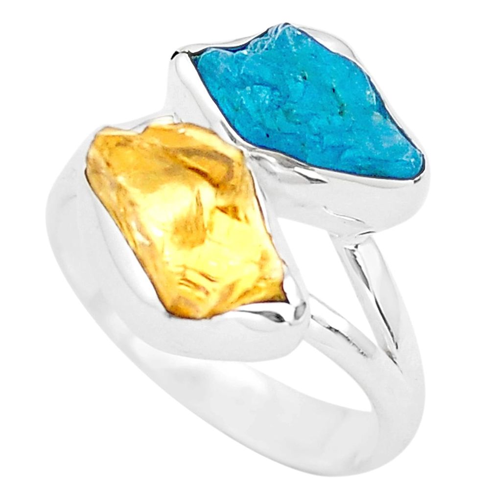 7.63cts yellow citrine rough apatite rough 925 silver ring size 7 p73914