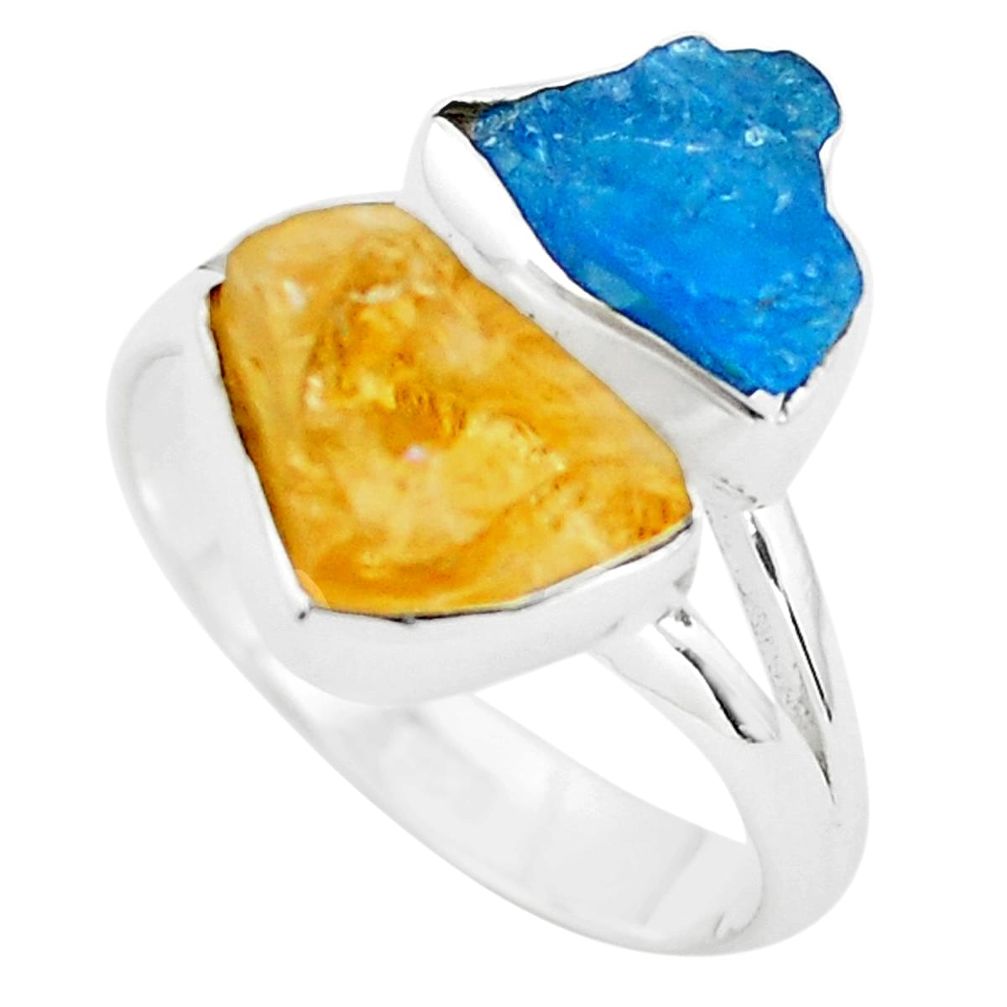 8.51cts yellow citrine rough apatite rough 925 silver ring size 7 p73936