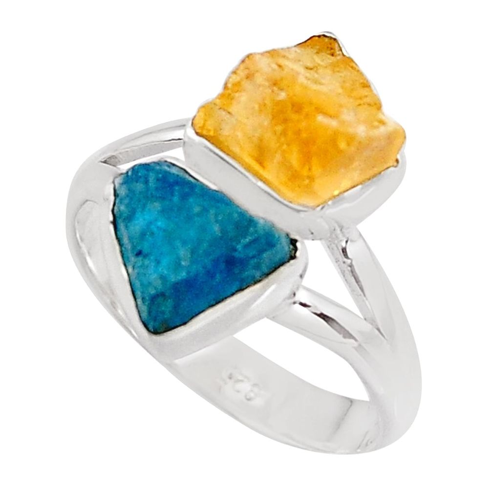 9.83cts yellow citrine rough apatite rough 925 silver ring size 8 p91061