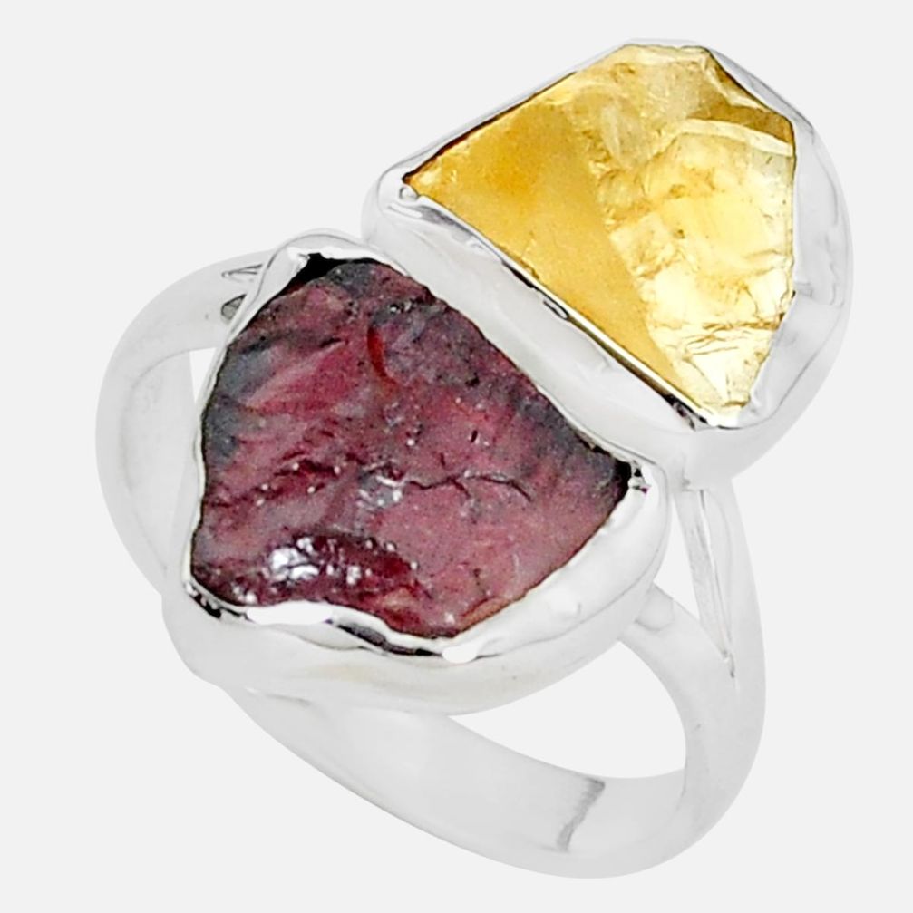 13.27cts yellow citrine rough garnet rough 925 silver ring size 9 p33328