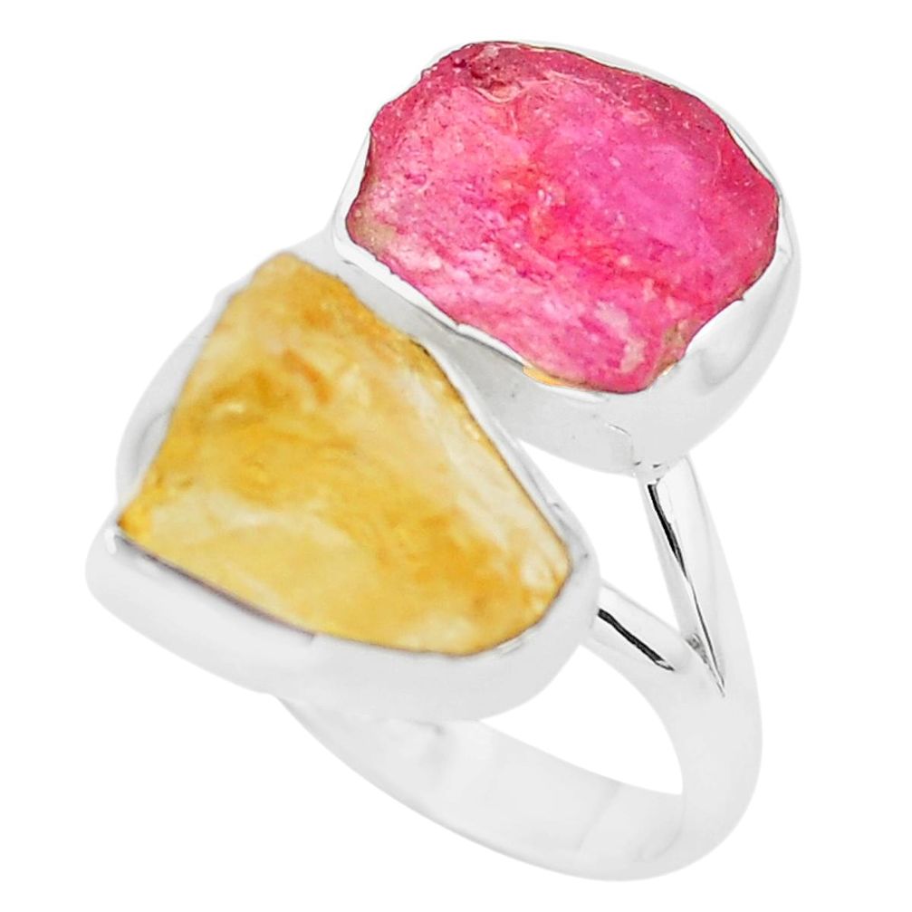 10.64cts yellow citrine rough ruby rough 925 sterling silver ring size 9 p73881