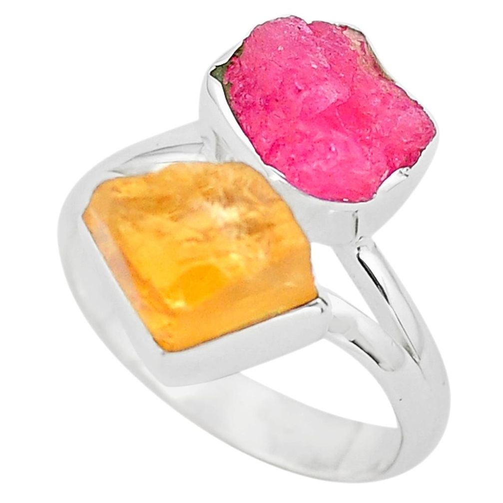 8.77cts yellow citrine rough ruby rough 925 sterling silver ring size 7 p73897