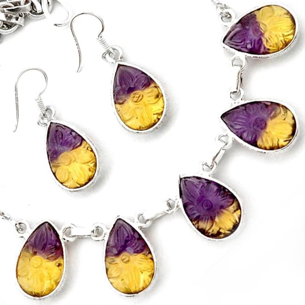 925 SILVER AWESOME MULTICOLOR AMETRINE PEAR EARRINGS NECKLACE SET JEWELRY H44723