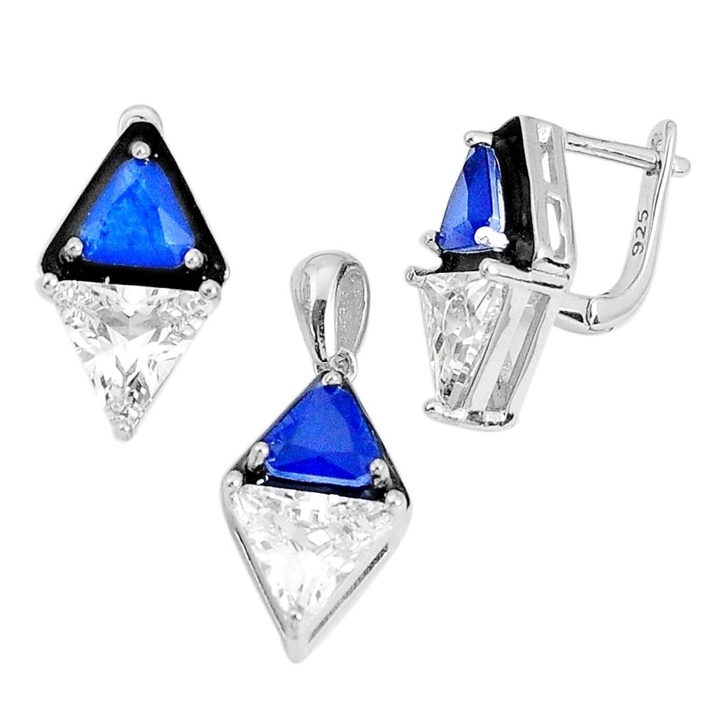 925 silver 13.89cts blue sapphire (lab) topaz enamel pendant earrings set c2584