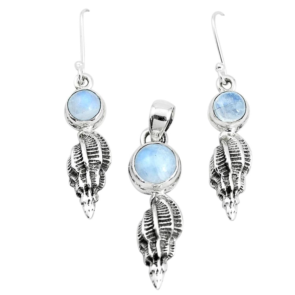 925 silver 6.95cts natural rainbow moonstone round pendant earrings set p38578