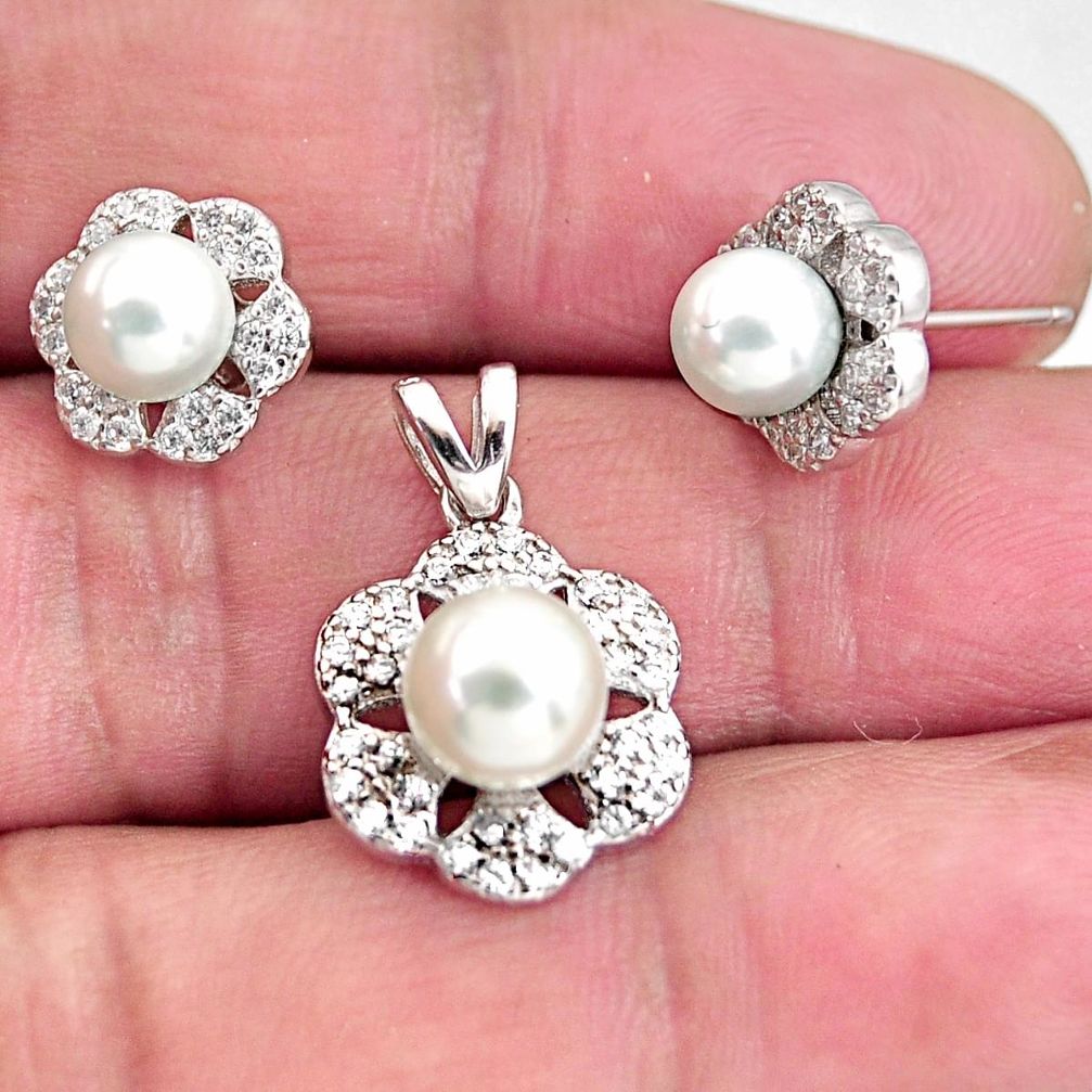 925 silver 5.79cts natural white pearl topaz pendant earrings set jewelry c5600
