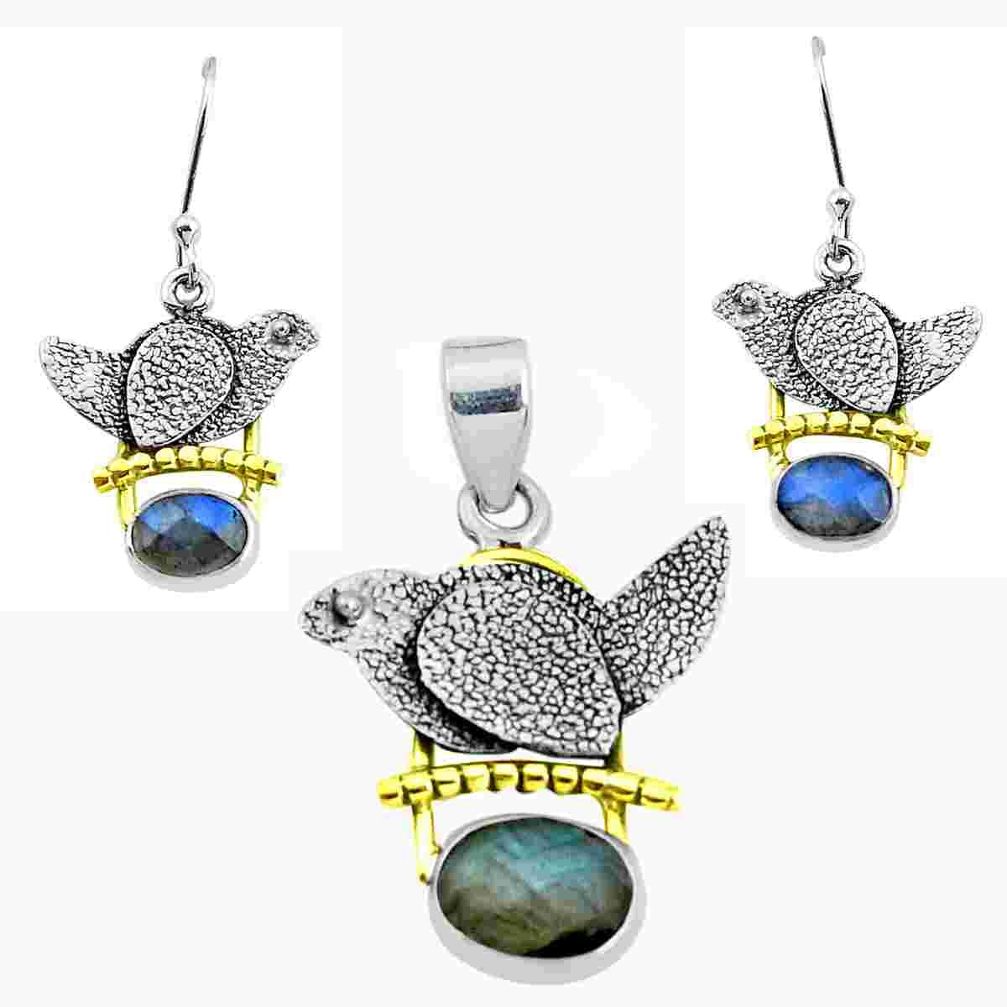 925 silver victorian natural labradorite two tone pendant earrings set p44657