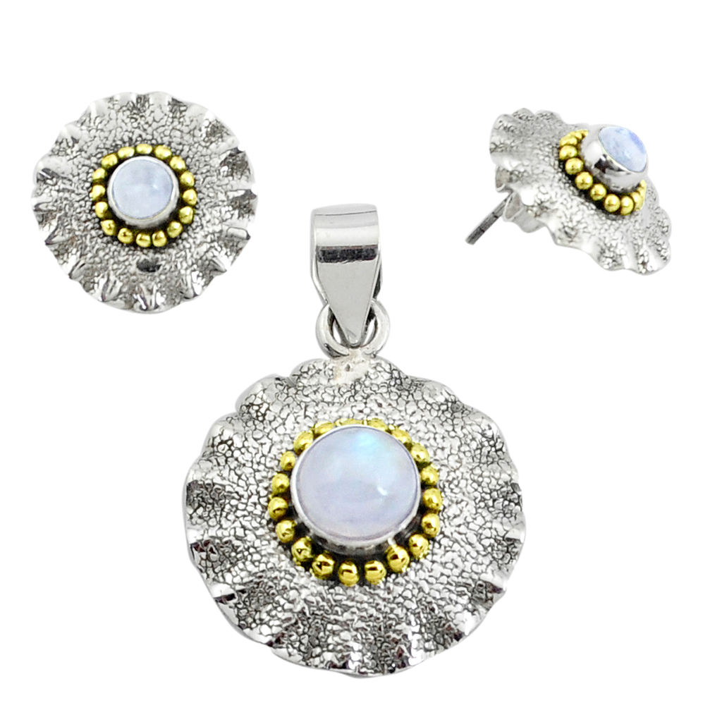 925 silver victorian natural moonstone two tone pendant earrings set p44591