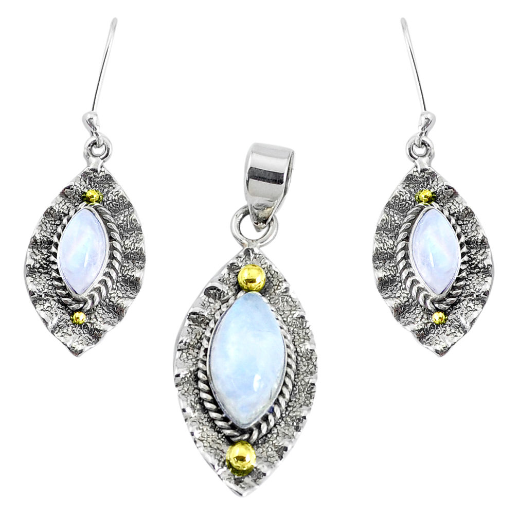 925 silver victorian natural moonstone two tone pendant earrings set p44612