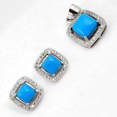925 STERLING SILVER 6.48cts BLUE TURQUOISE TOPAZ PENDANT EARRINGS SET H20698