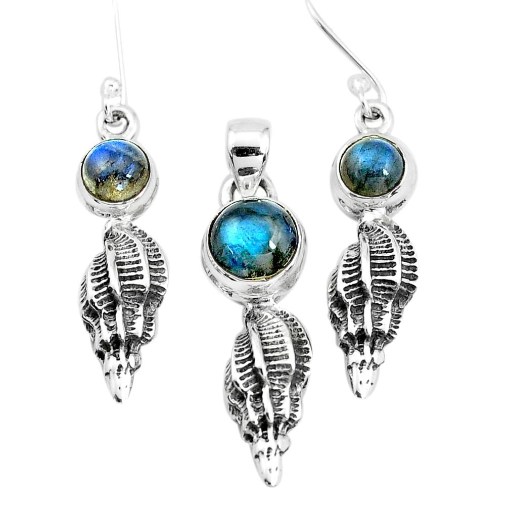 925 sterling silver 6.61cts natural blue labradorite pendant earrings set p38536