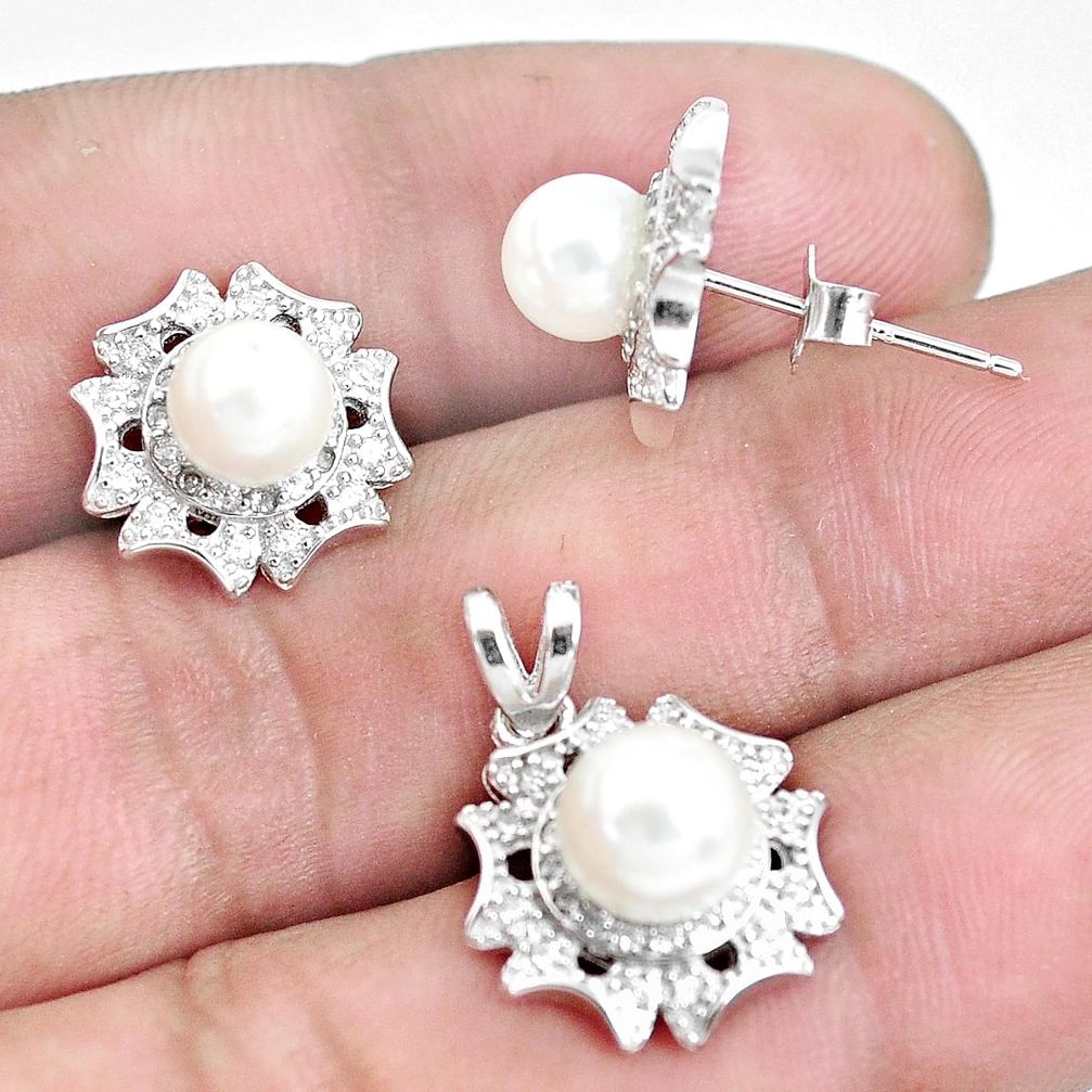 925 sterling silver 7.12cts natural white pearl pendant earrings set c1278