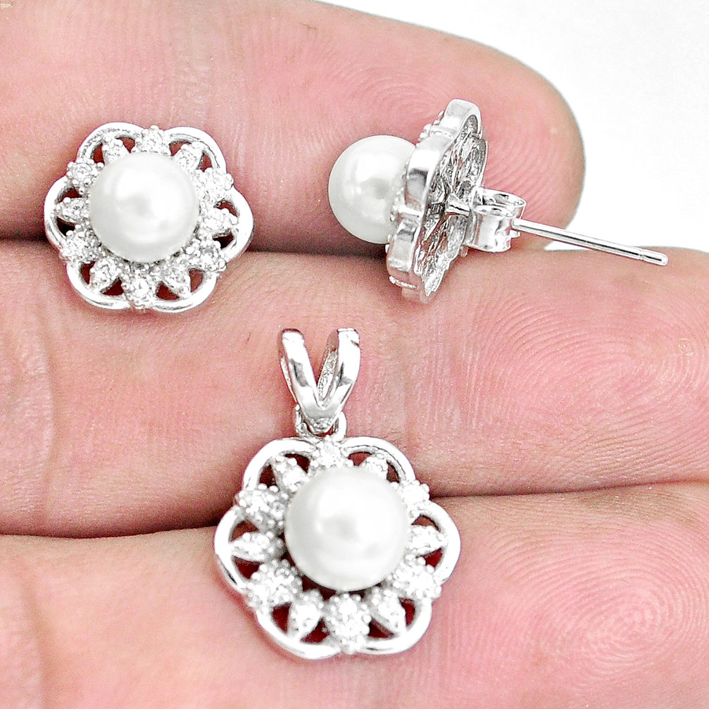 925 sterling silver 7.82cts natural white pearl topaz pendant earrings set c1238