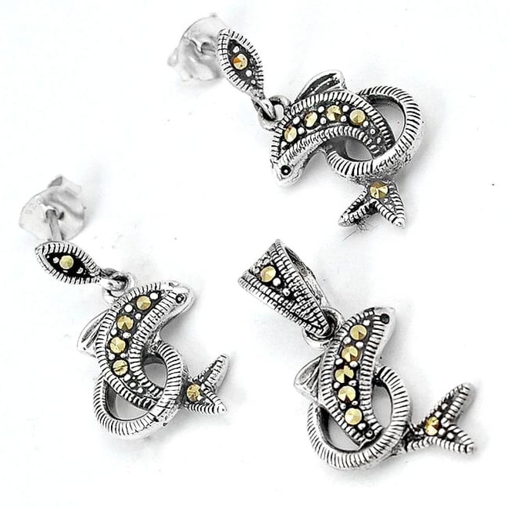 925 sterling silver swiss marcasite dolphin pendant earrings set jewelry h48167
