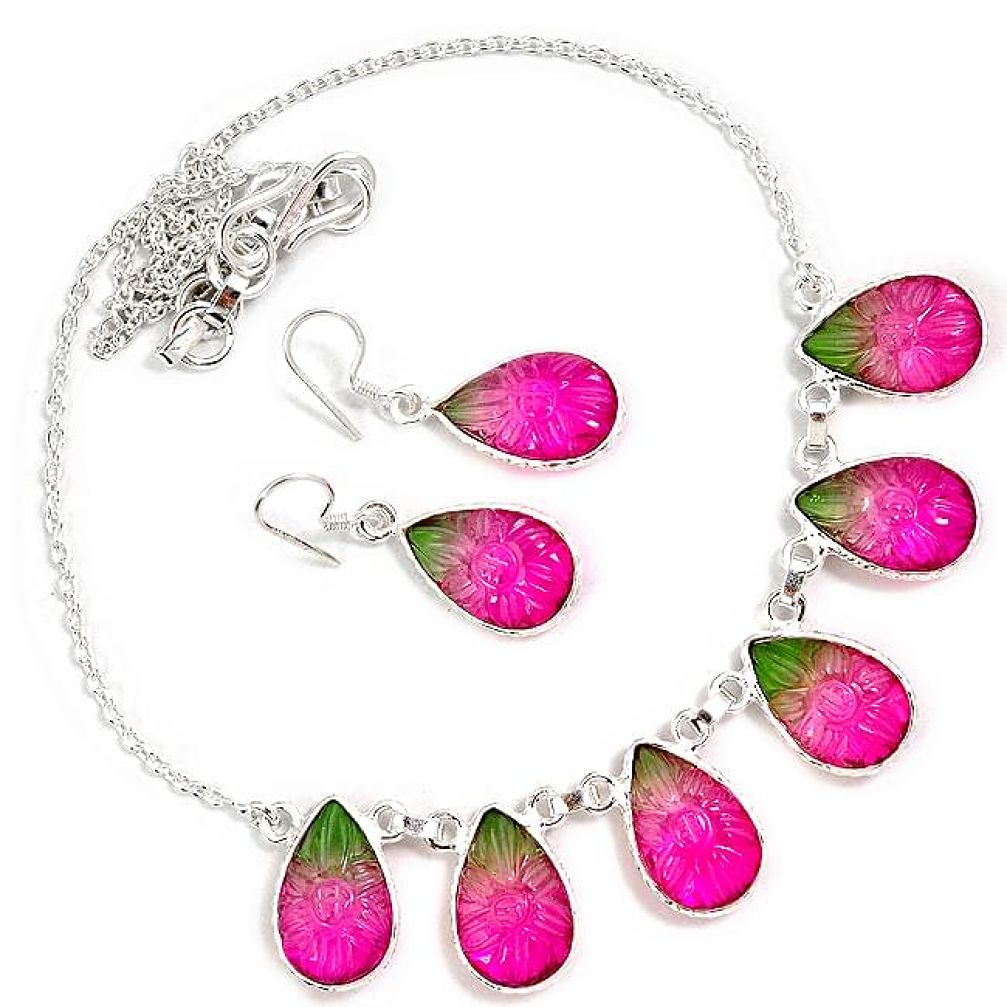 925 sterling silver watermelon tourmaline quartz earrings necklace set h89512