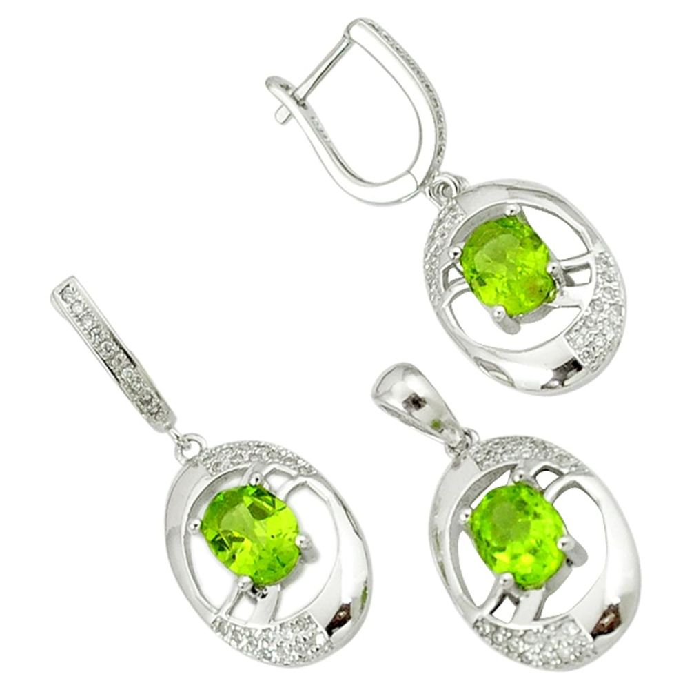 Natural green peridot topaz 925 silver pendant earrings set jewelry a38135