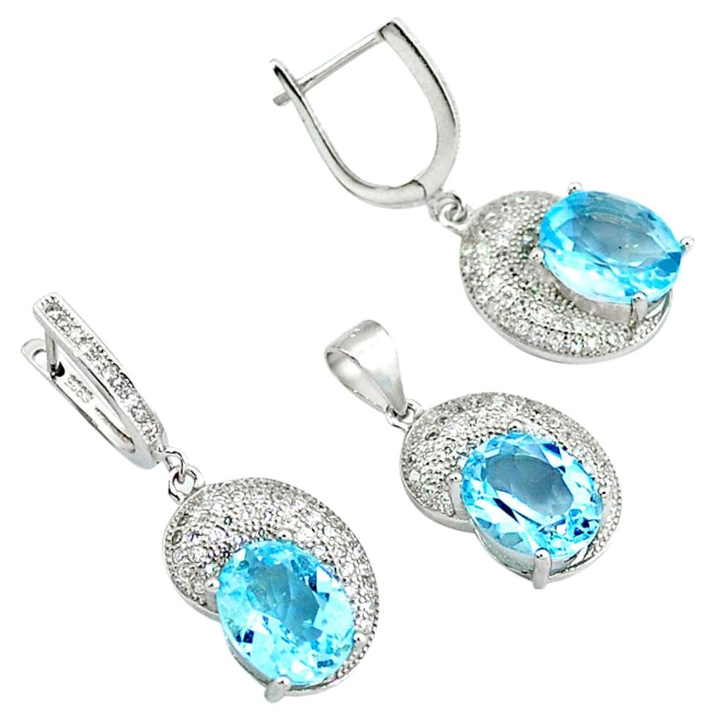 Natural blue topaz topaz 925 sterling silver pendant earrings set a38162