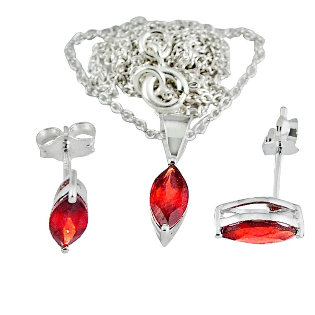 Natural red garnet 925 sterling silver earrings necklace set jewelry a47393