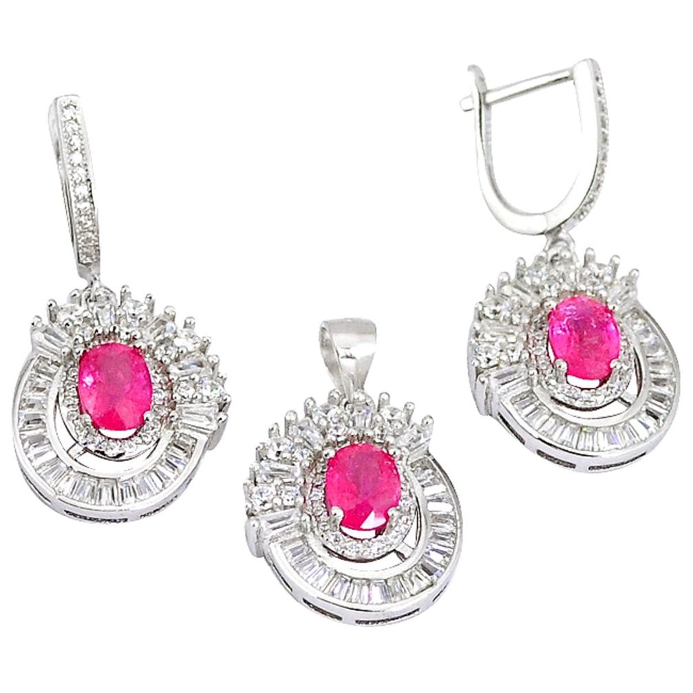 925 sterling silver natural red ruby white topaz pendant earrings set a48604