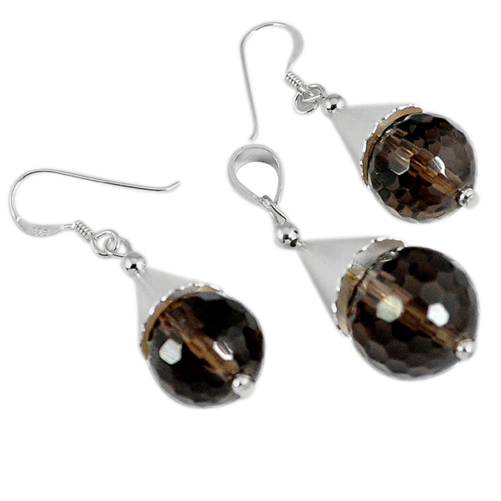 Brown smoky topaz 925 sterling silver pendant earrings set jewelry a49794