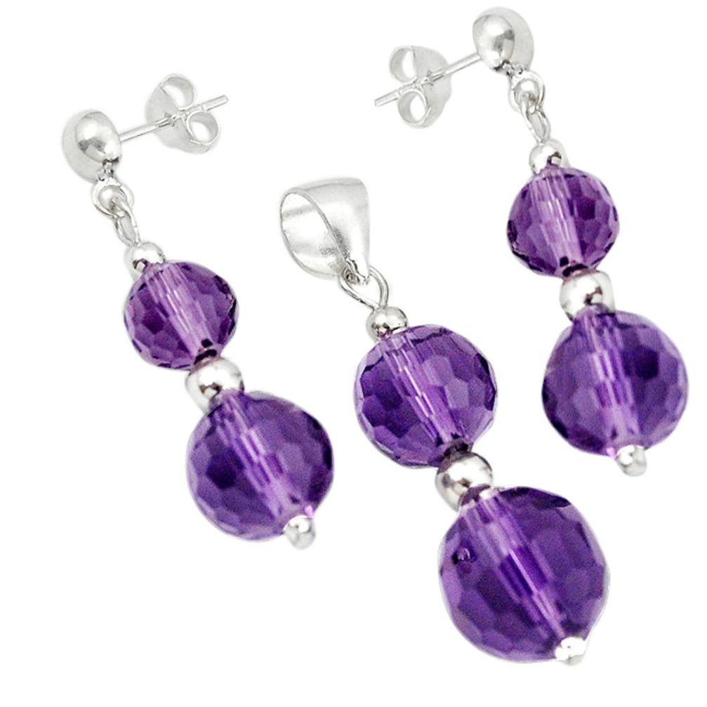 Natural purple amethyst 925 sterling silver pendant earrings set a49874