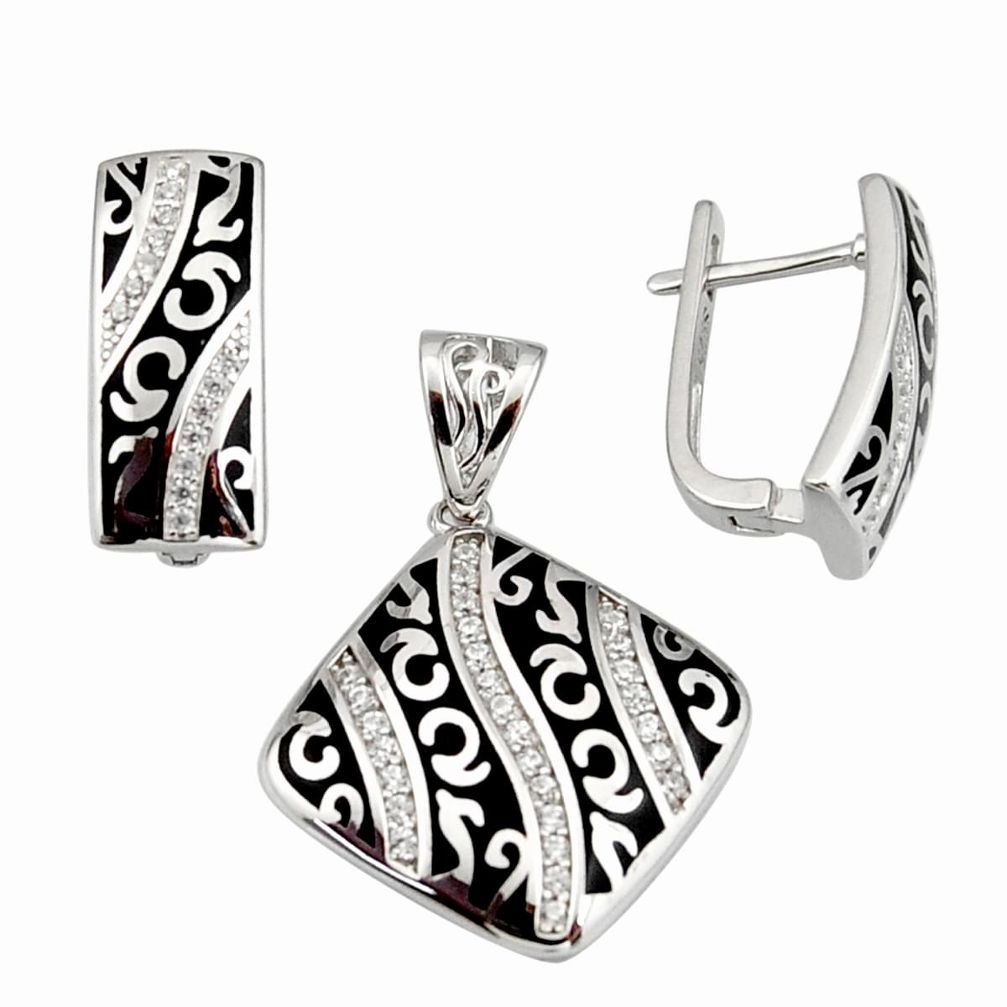 925 sterling silver color inlay topaz quartz enamel pendant earrings set c7979