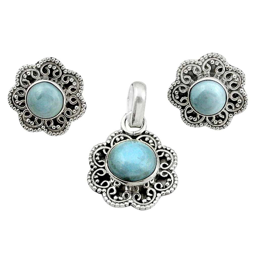 Natural blue owyhee opal 925 sterling silver pendant earrings set d13361