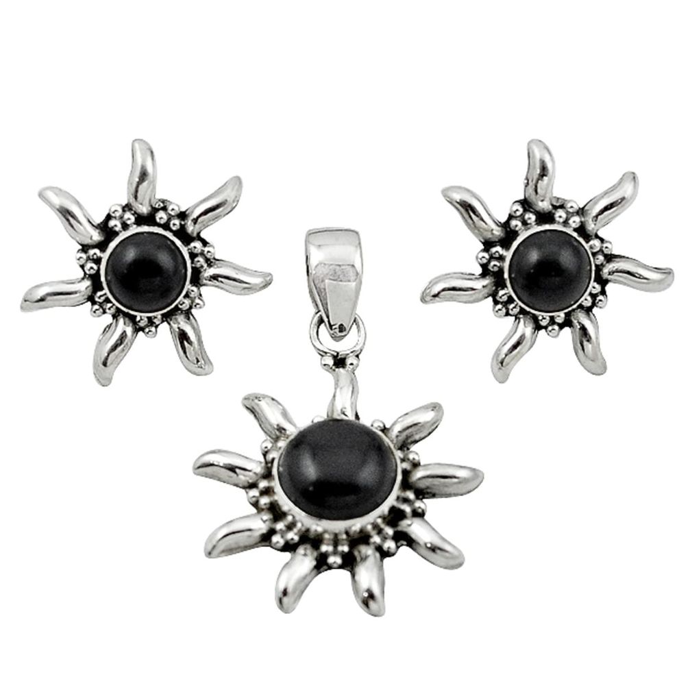 Natural black onyx 925 sterling silver pendant earrings set jewelry d13365