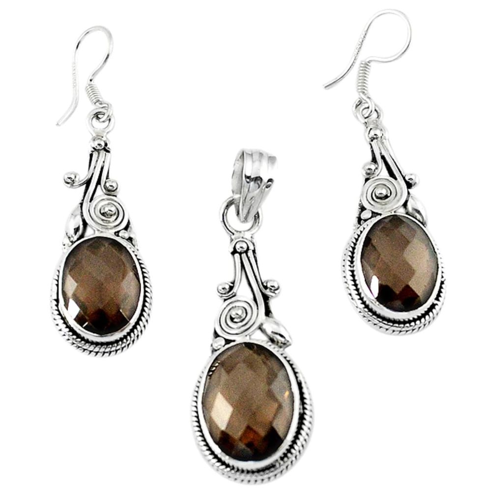 Brown smoky topaz 925 sterling silver pendant earrings set jewelry d13605