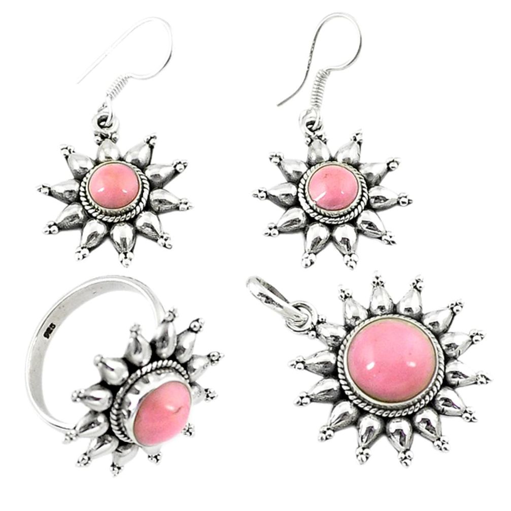 Natural pink opal 925 sterling silver pendant ring earrings set d13616