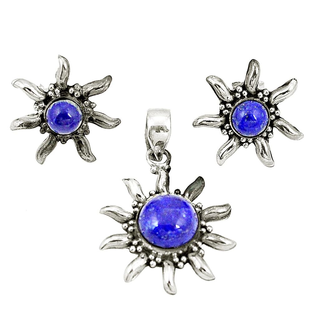 Natural blue lapis lazuli 925 silver pendant earrings set d22317