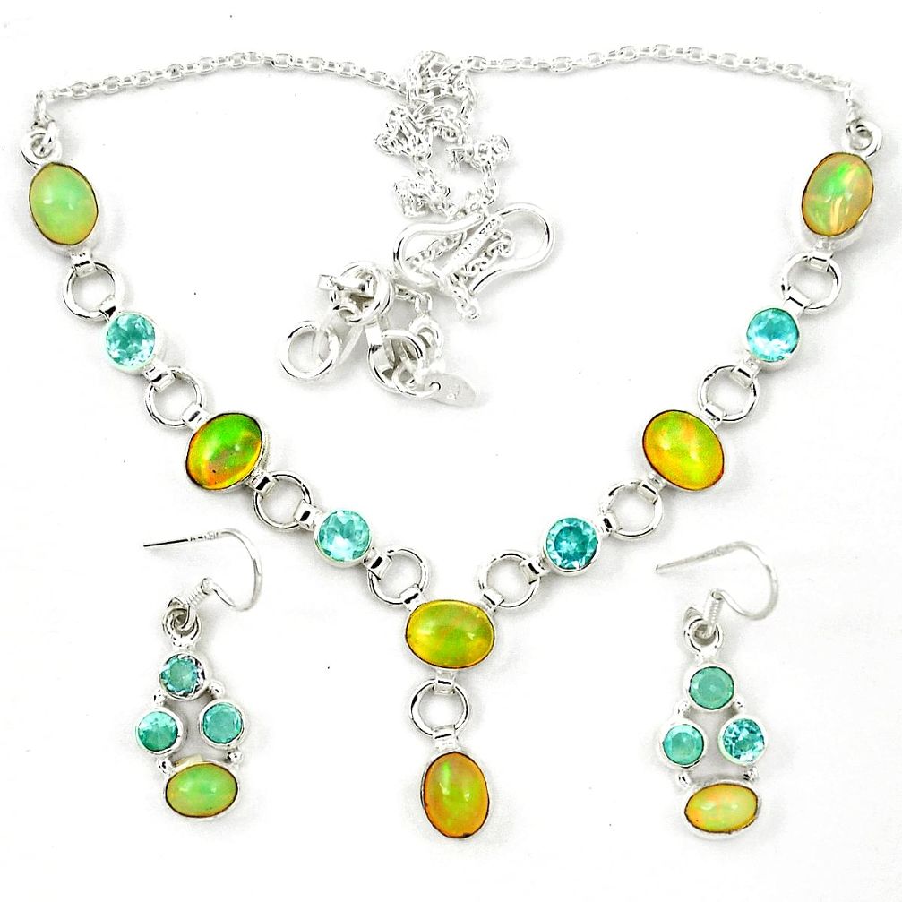 Natural multi color ethiopian opal topaz 925 silver earrings necklace set d23973