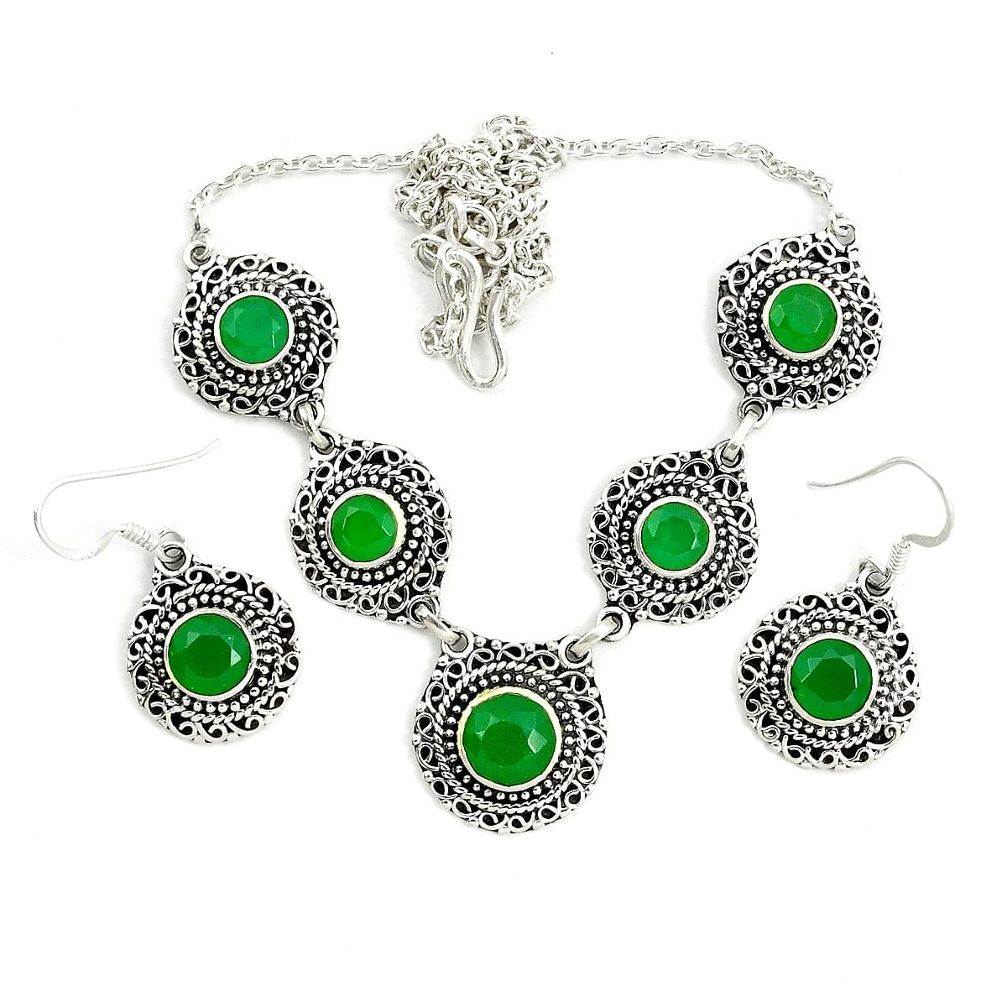 925 sterling silver natural green chalcedony earrings necklace set d25876