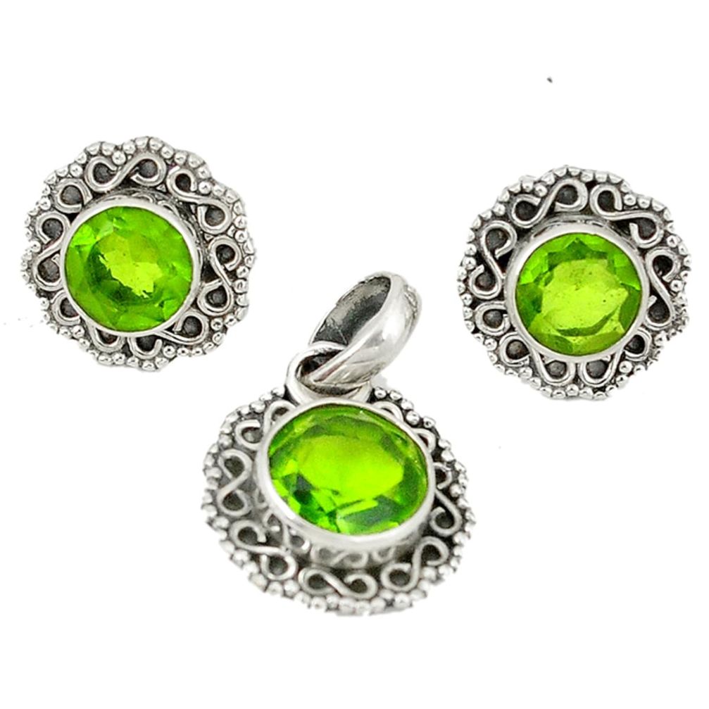 Natural green peridot 925 sterling silver pendant earrings set d4043
