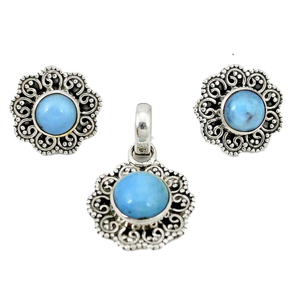 Natural blue owyhee opal 925 sterling silver pendant earrings set d4053