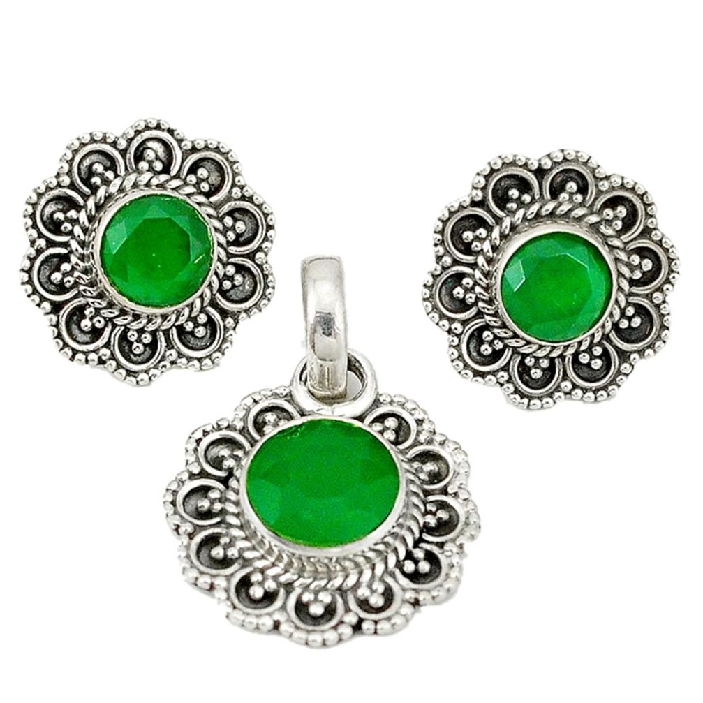 925 sterling silver natural green chalcedony pendant earrings set d4054